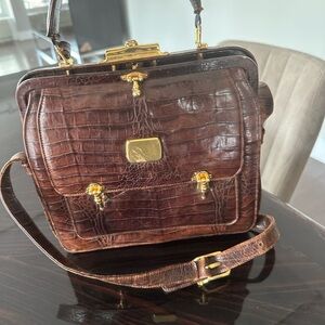 Vintage Style Crocodile Embossed Bag with Gold Details